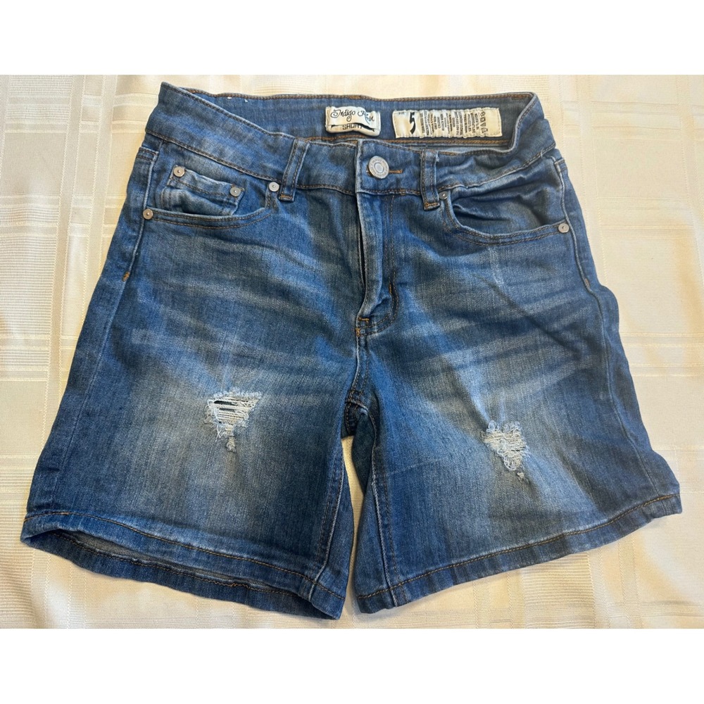 Indigo Rein Shorts Women 5 Blue Denim Distressed Frayed Hem Casual Mid Rise